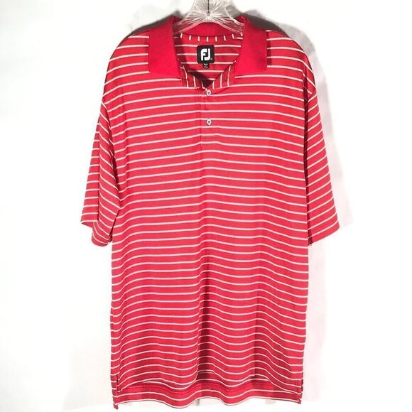FootJoy Striped White Red Golf Golfing Polo Button Up Shirt - Picture 1 of 10